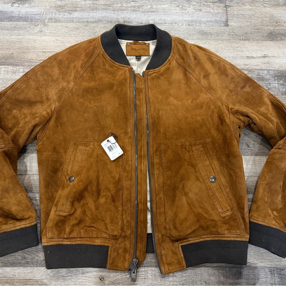 Coach Brown Suede Bomber Jacket with Black Trim